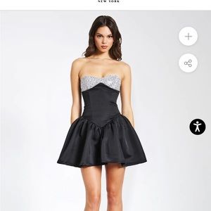 NEW Miss Circle Silvia Black Satin Crystal Bustier A-Line Strapless Mini Dress